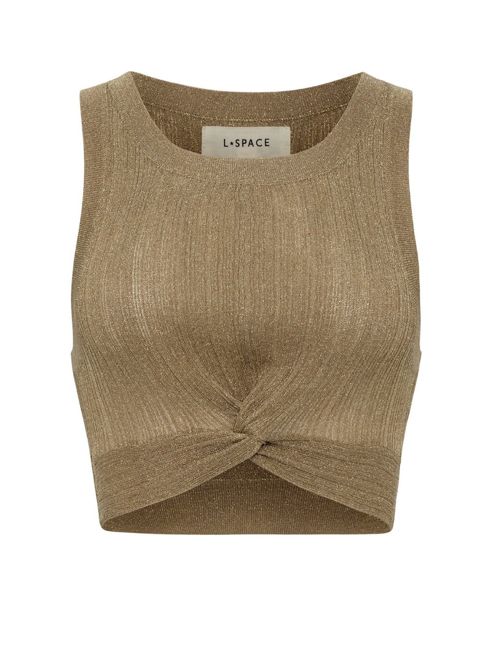 l*space Shimmery Twist-Front Crop Top in Metallic Gold